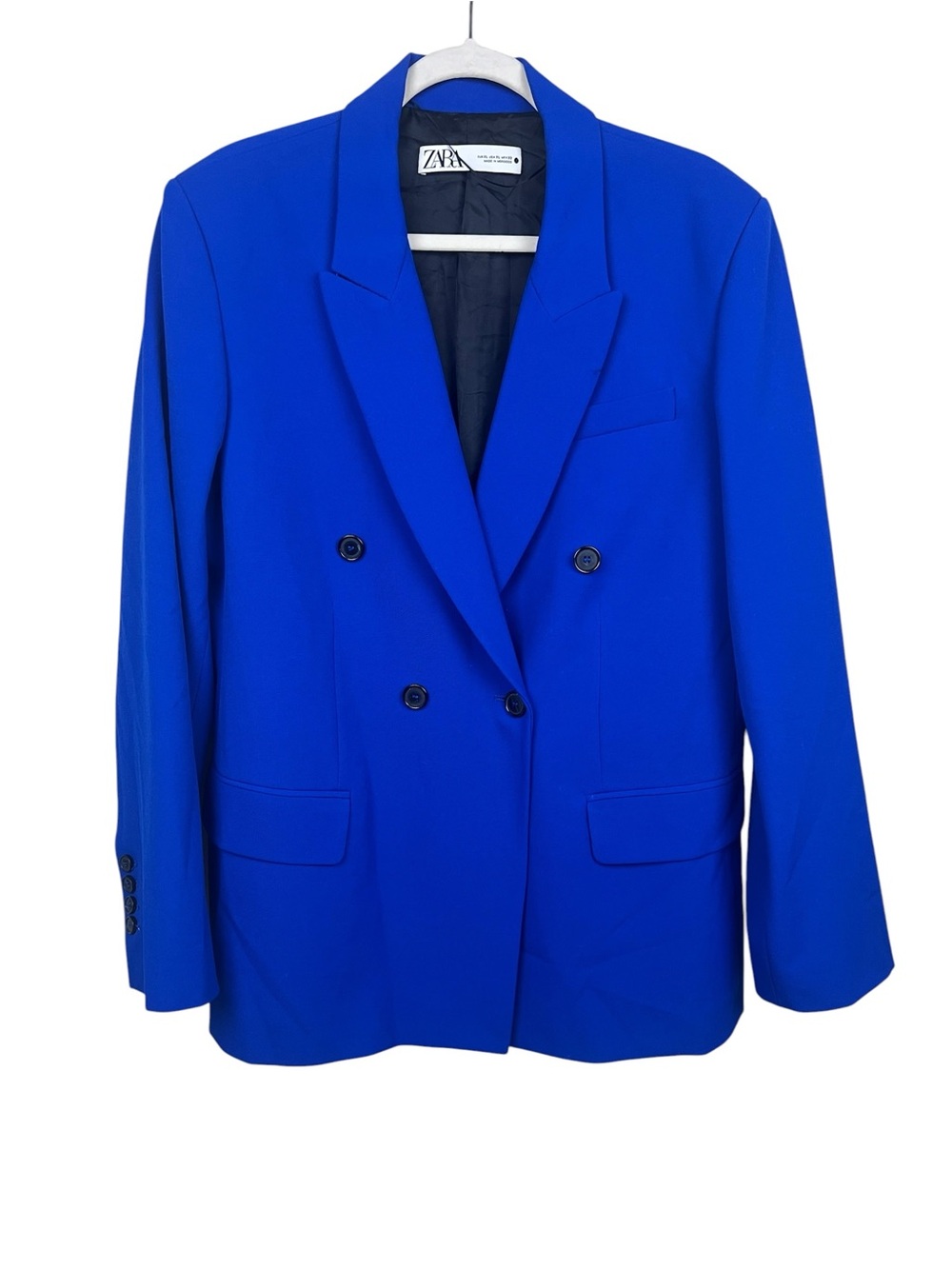 ZARA WOMAN DOUBLE BREASTED BLAZER WITH POCKETS JACKET BLUE 2697/707 XL - Picture 7 of 13